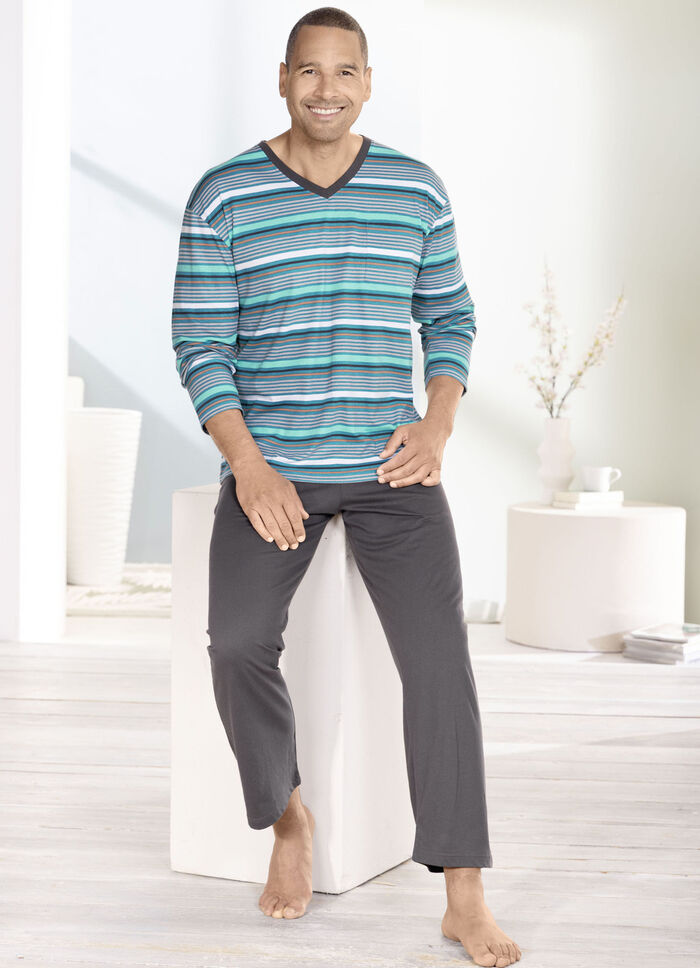 Schlafanzug mit V-Ausschnitt und offenen Abschlüssen 