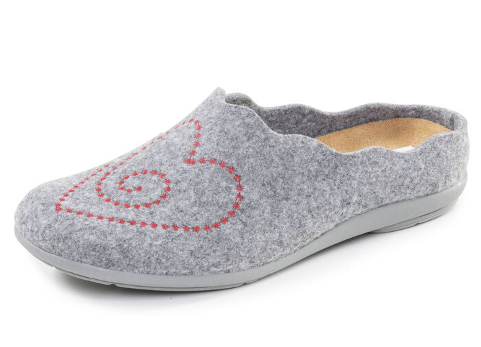 Laurina, klassische Damen-Hausschuhe, mit herausnehmbarem Fußbett HELLGRAU
