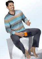 Hajo Klima Komfort Schlafanzug mit garngefärbtem Ringeldessin, V-Ausschnitt, Brusttasche 