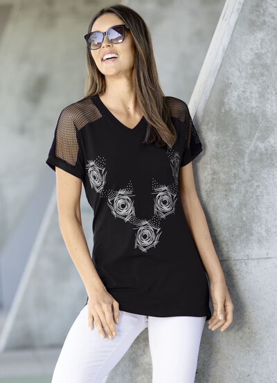 Longshirt mit Kontrast-Druck in 2 Farben 