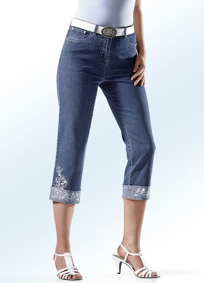 7/8-Jeans mit floraler Stickerei 