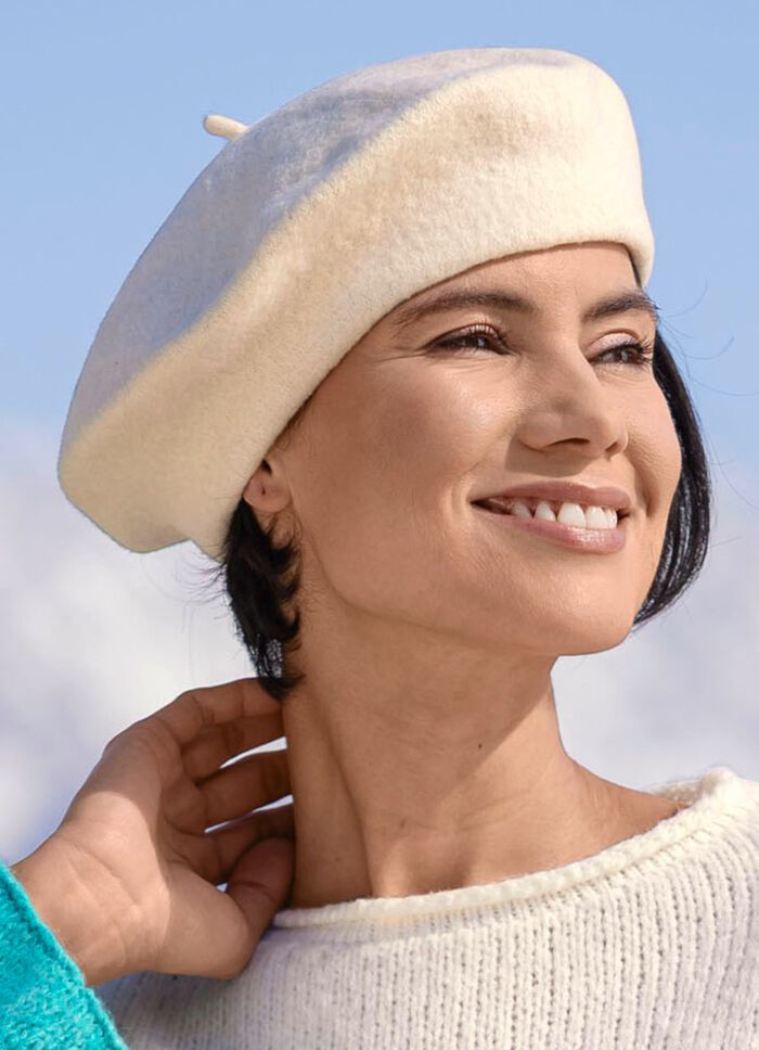 Edle Damen-Baskenmütze, aus reiner Schurwolle WOLLWEISS