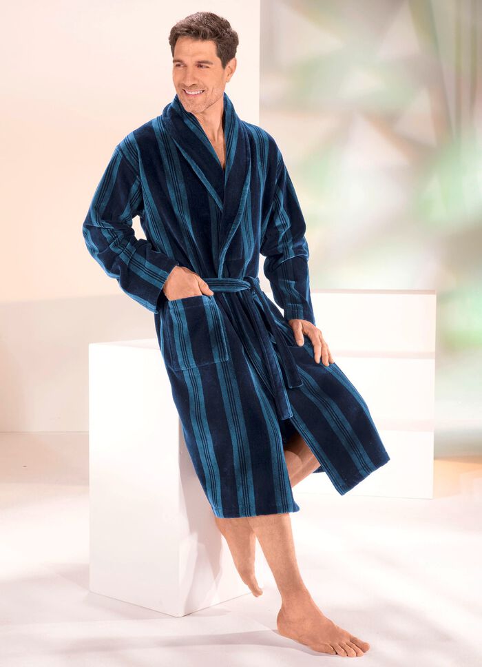 Doubleface-Bademantel mit Schalkragen MARINE-BLAU