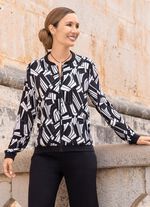 Blusenjacke mit schwarzen Rippenb&uuml;ndchen 