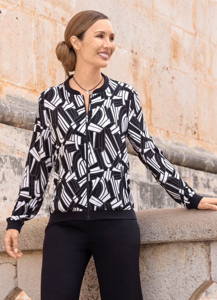 Blusenjacke mit schwarzen Rippenb&uuml;ndchen 