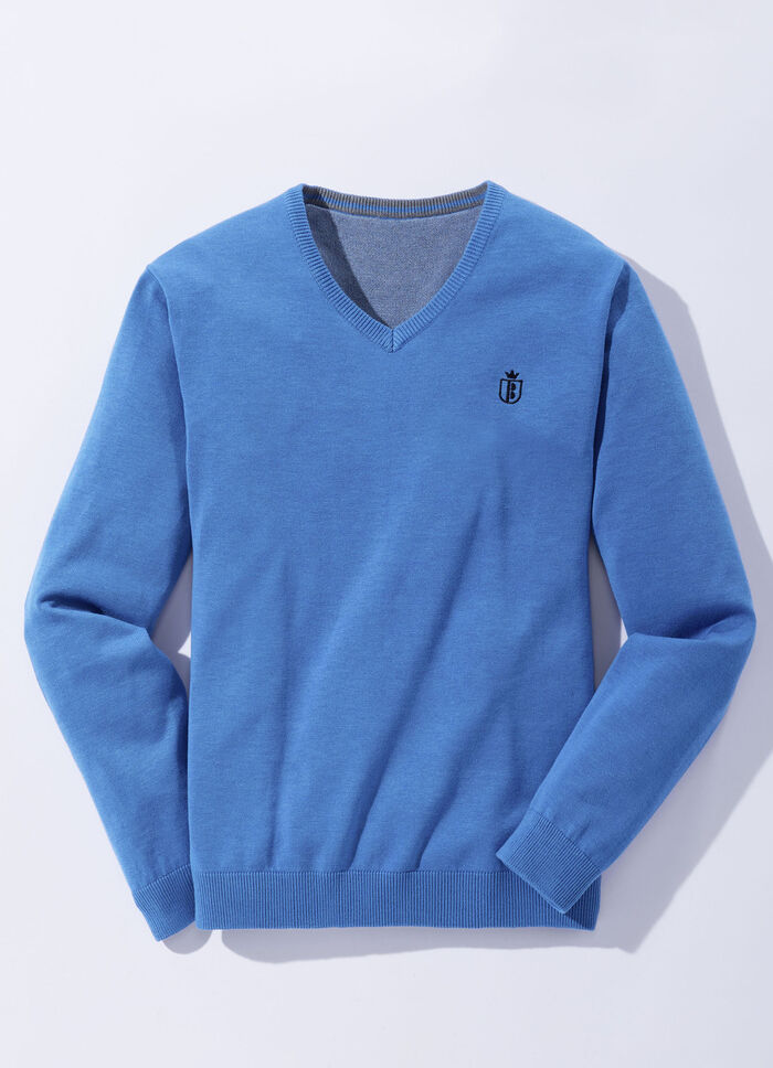 Modischer V-Pullover in 6 Farben BLAU MELIERT