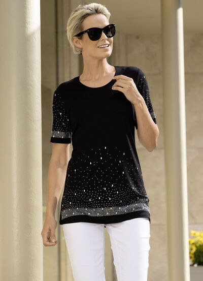 Shirt mit aufwendig gearbeiteter Strasszier in 2 Farben 