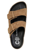 Mubb, klassische Herren-Pantoletten, Weite H, aus Leder COGNAC