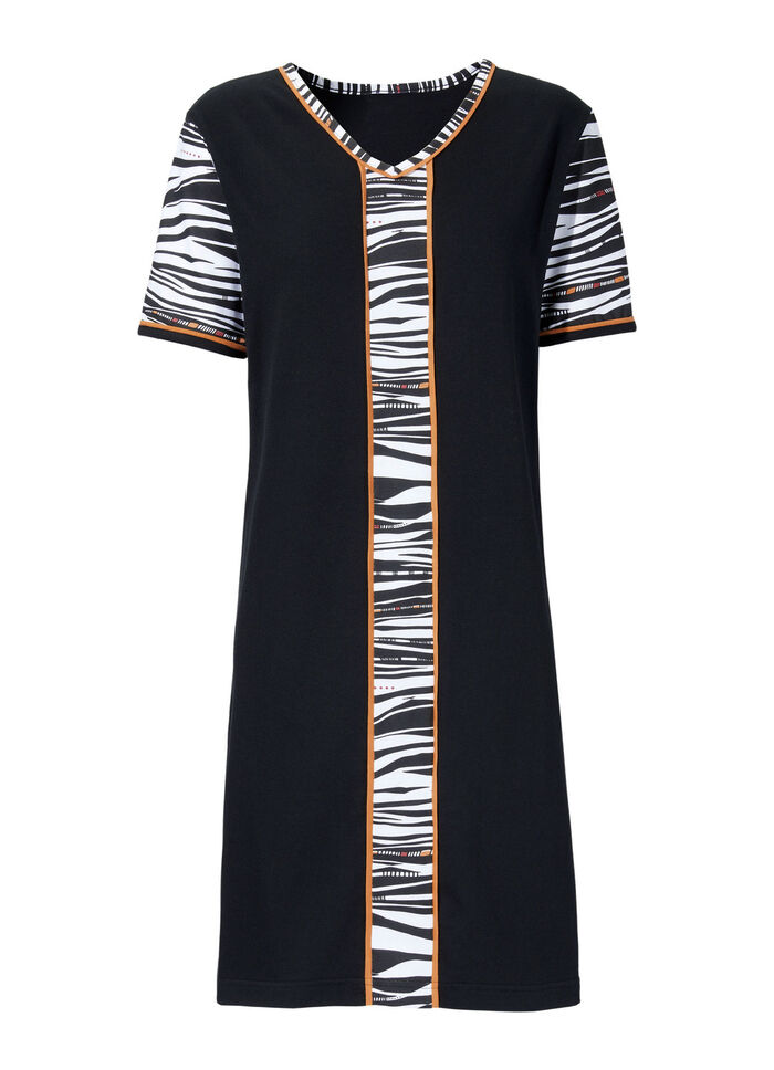k&uuml;rzer geschnittenes Nachthemd mit V-Ausschnitt SCHWARZ-BUNT
