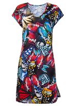 Kleid mit farbbrillantem Druckdessin und &uuml;berschnittenen &Auml;rmeln 