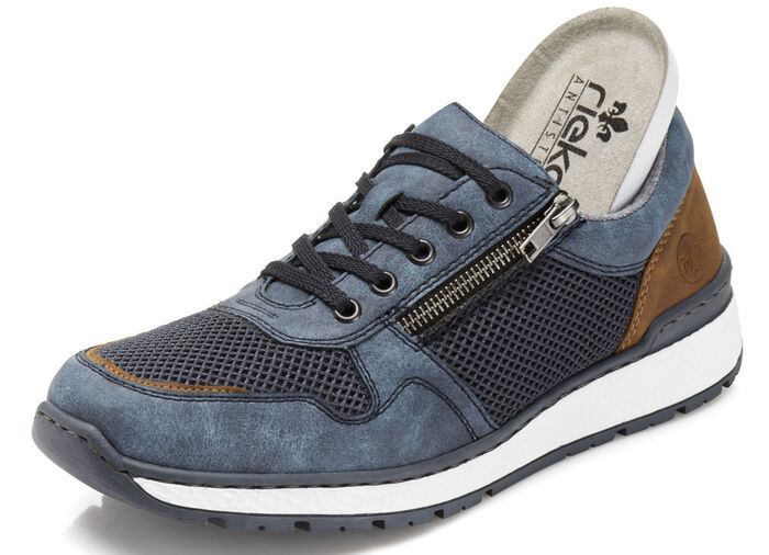 Rieker, bequeme Herren-Sneaker, Weite H, mit herausnehmbarem Fußbett BLAU-BRAUN