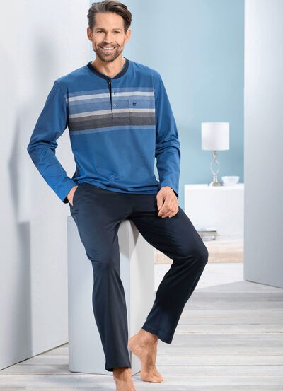 Hajo-Schlafanzug mit Knopfleiste und offenen Abschl&uuml;ssen 