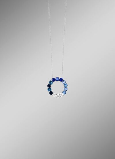 Anh&auml;nger mit synth. Zirkonia in Wei&szlig; und Blaut&ouml;nen 