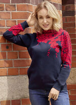Pullover mit floralen Jacquardakzenten MARINE-ROT