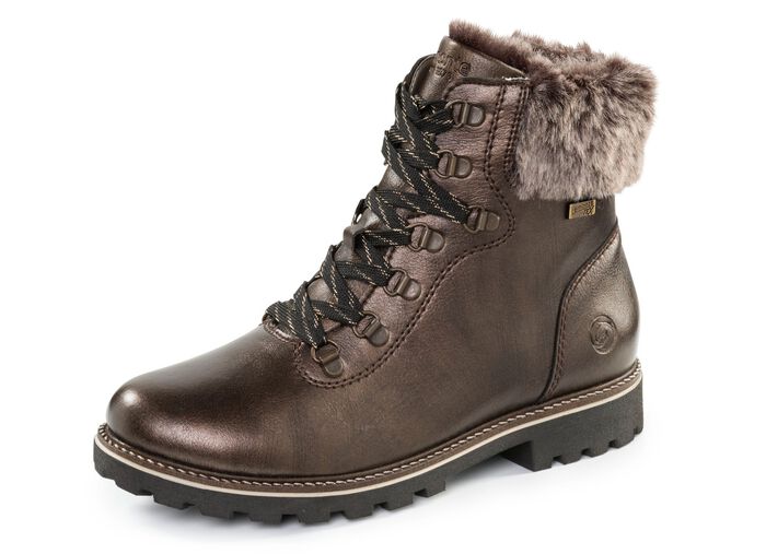 Remonte Schn&uuml;r-Stiefelette mit Pl&uuml;schkragen DUNKELBRONZE