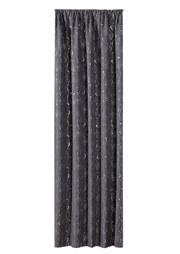 Übergardine mit hübschem Rosen-Dessin GRAU-SILBER