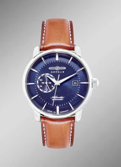 Zeppelin-Automatik-Herrenuhr mit Edelstahlgehäuse und Lederband 