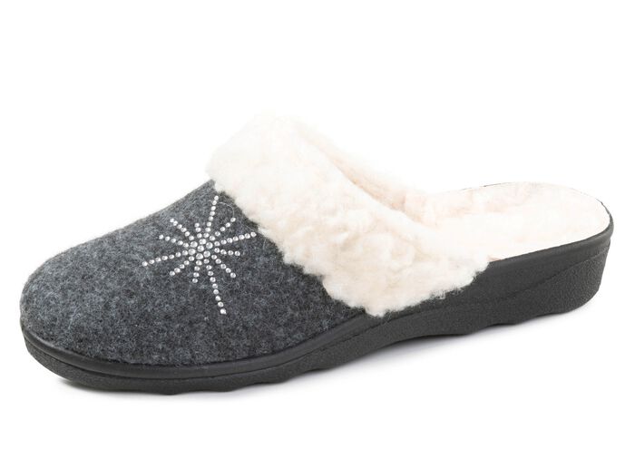 Gef&uuml;tterte Damen-Hausschuhe, mit Schurwolle ANTHRAZIT
