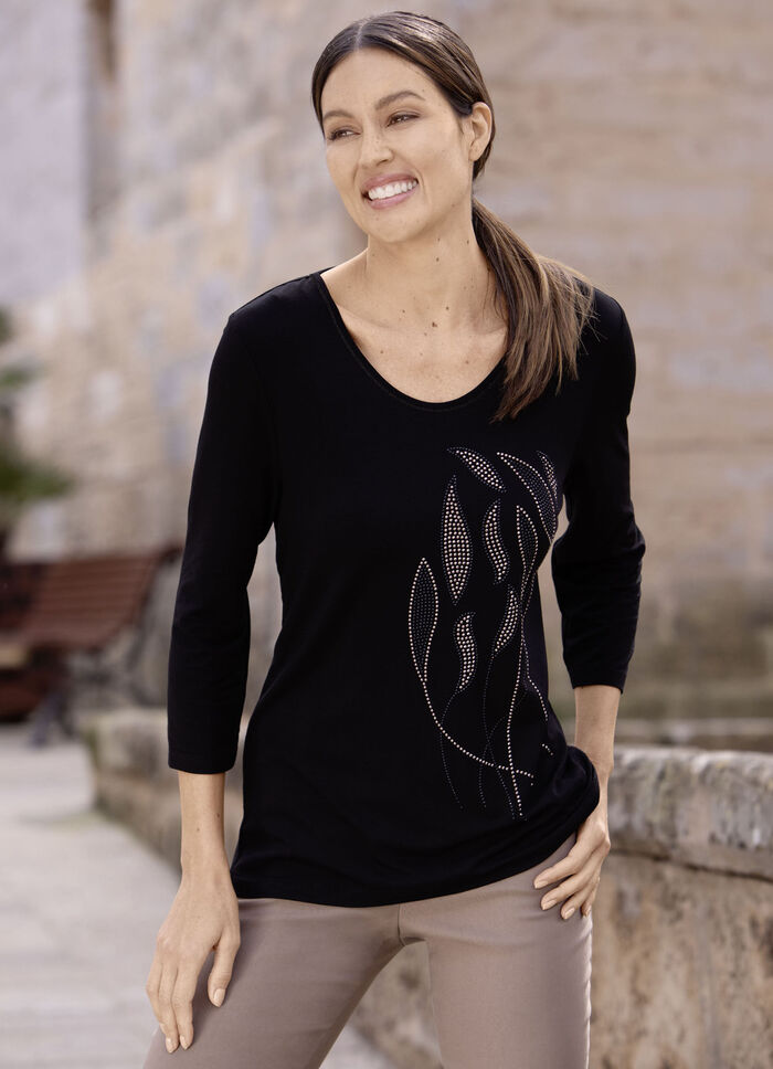 Shirt mit 3/4-langen Ärmeln SCHWARZ