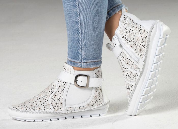 Gemini, sommerliche Damen-Stiefeletten, Weite G, mit herausnehmbarem Fu&szlig;bett WEISS