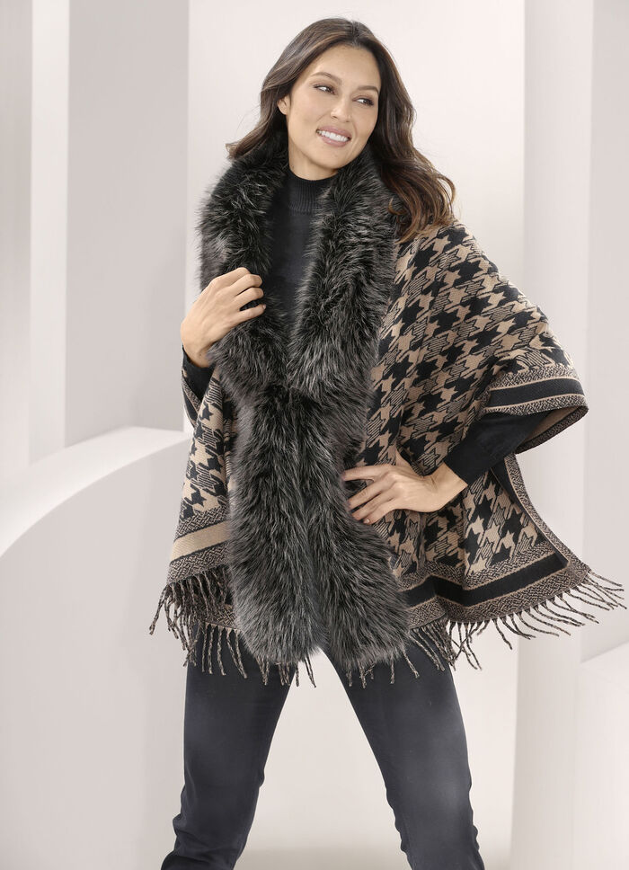 Poncho mit trendstarkem Hahnentritt-Dessin 