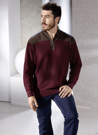 Stehkragenpullover mit Strukturmix 