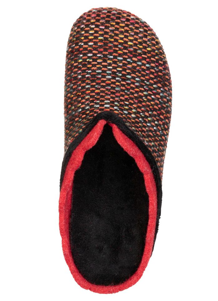 Laurina, klassische Damen-Hausschuhe, mit herausnehmbarem Fu&szlig;bett SCHWARZ-ROT-BUNT