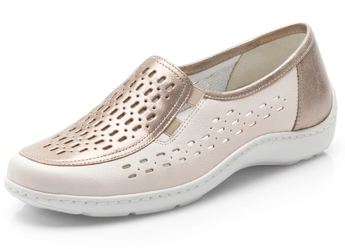 Waldl&auml;ufer, sommerliche Damen-Slipper, Weite H, mit herausnehmbarem Fu&szlig;bett BEIGE-BRONZE