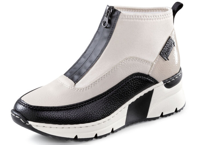 Rieker, stylische Damen-Boots, Weite G, mit Reißverschluss ECRU-SCHWARZ