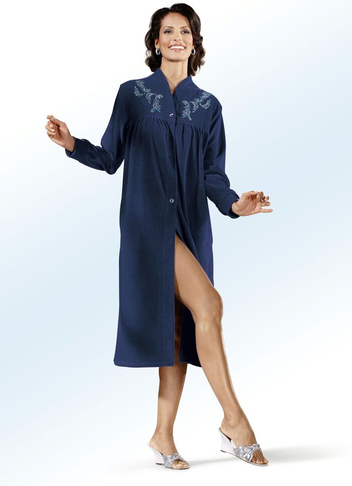 Hausmantel mit Stickerei- und Paillettenzier NACHTBLAU