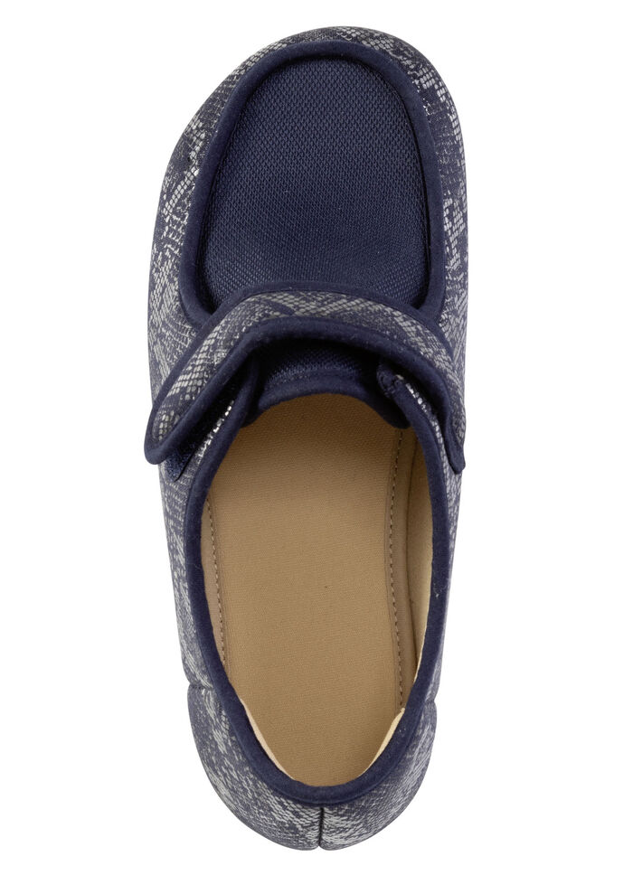 ELENA EDEN Hausschuh aus teilweise glänzend bedrucktem Textilmaterial BLAU