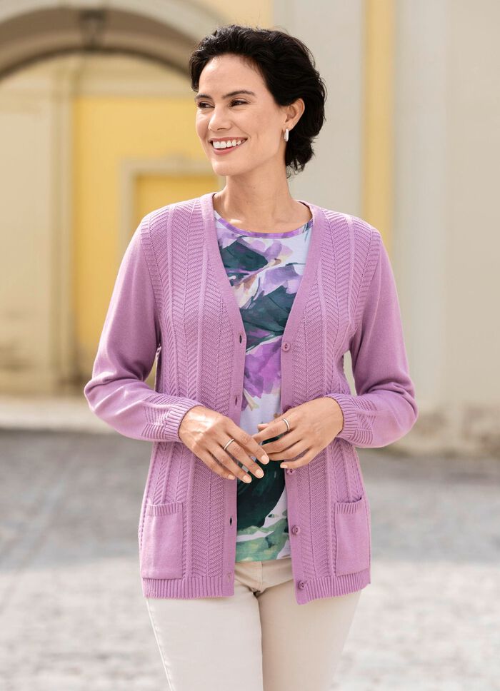 Strickjacke mit feinen Strukturstreifen 