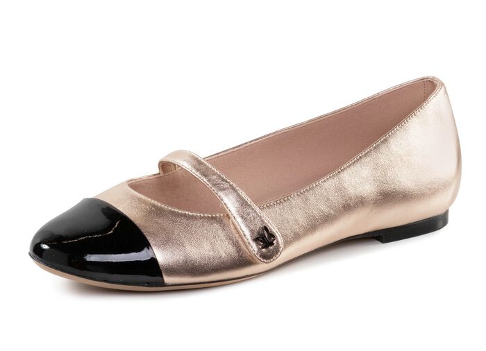 Caprice, schicke Damen-Ballerinas, Weite G, mit herausnehmbarem Fu&szlig;bett GOLD-SCHWARZ