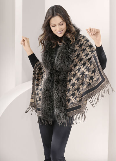 Poncho mit trendstarkem Hahnentritt-Dessin 