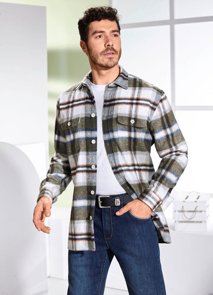 Kariertes Overshirt KHAKI-WOLLWEISS KARIERT