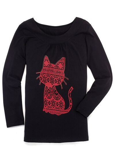Shirt mit Katzen-Motiv in 2 Farben 