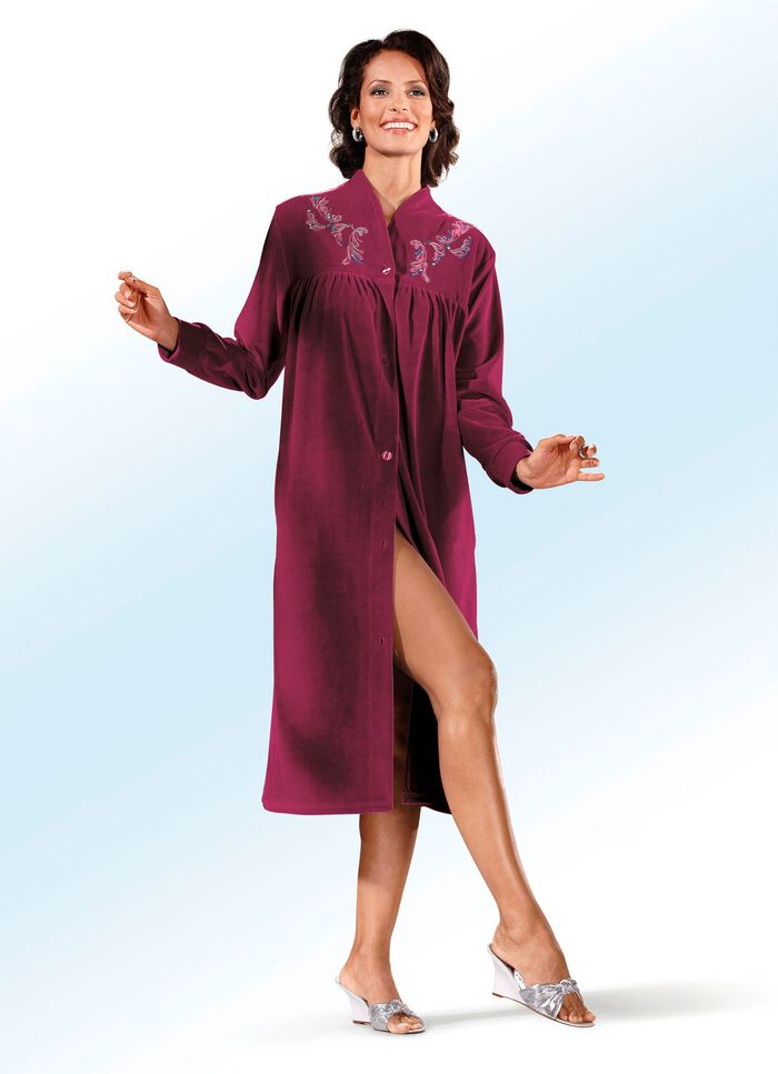 Hausmantel mit Stickerei- und Paillettenzier BORDEAUX