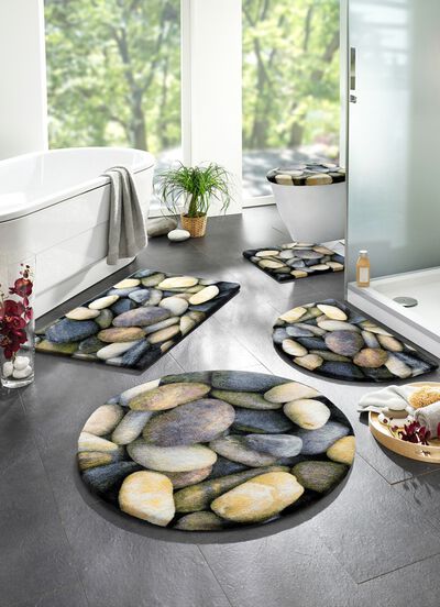 Pflegeleichte Badgarnitur mit Kieselsteinen-Motiv 