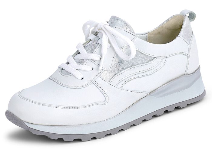 Waldl&auml;ufer Schn&uuml;rschuh in modernem Dessin WEISS-SILBER