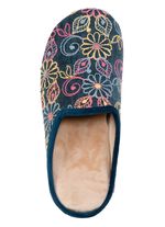 Laurina Pantoffel aus Textilmaterial mit bunter Blumenstickerei BLAU