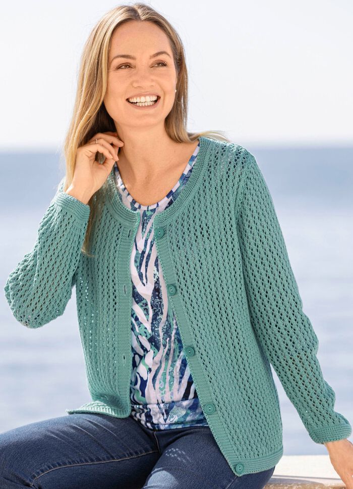 Strickjacke in Netzstrick JADEGRÜN