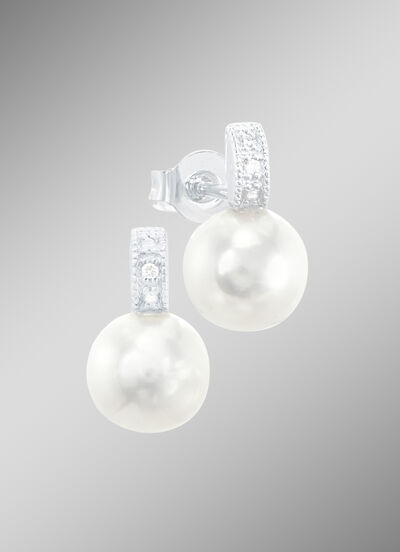 Ohrstecker mit Süßwasser-Zuchtperle und Brillanten 
