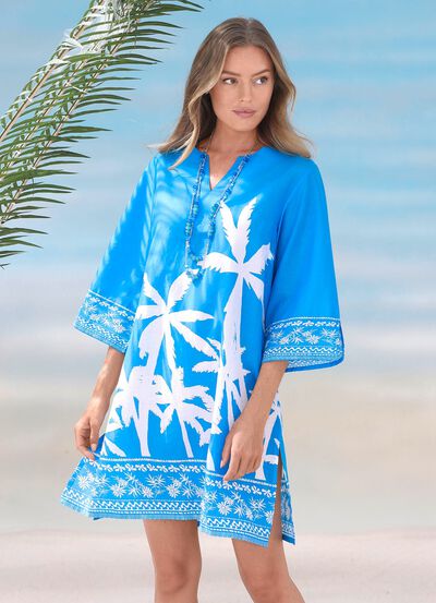 Tunika mit Palmendruck, reine Baumwolle 
