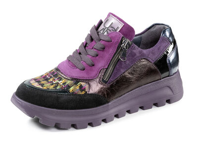Waldläufer Schnür-Sneaker mit buntem Textilmaterial kombiniert 