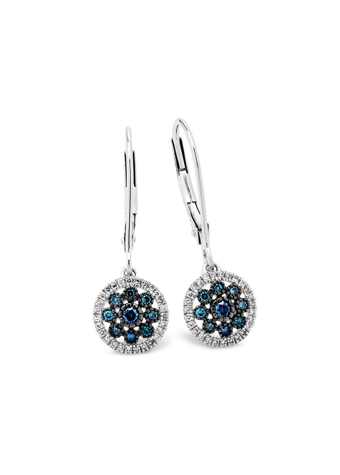 Schöne Ohrringe mit blauen Brillanten und weißen Diamanten 