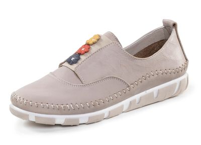 Gemini Slipper mit dezenter Knitter-Struktur und bunten Leder-Bl&uuml;ten 