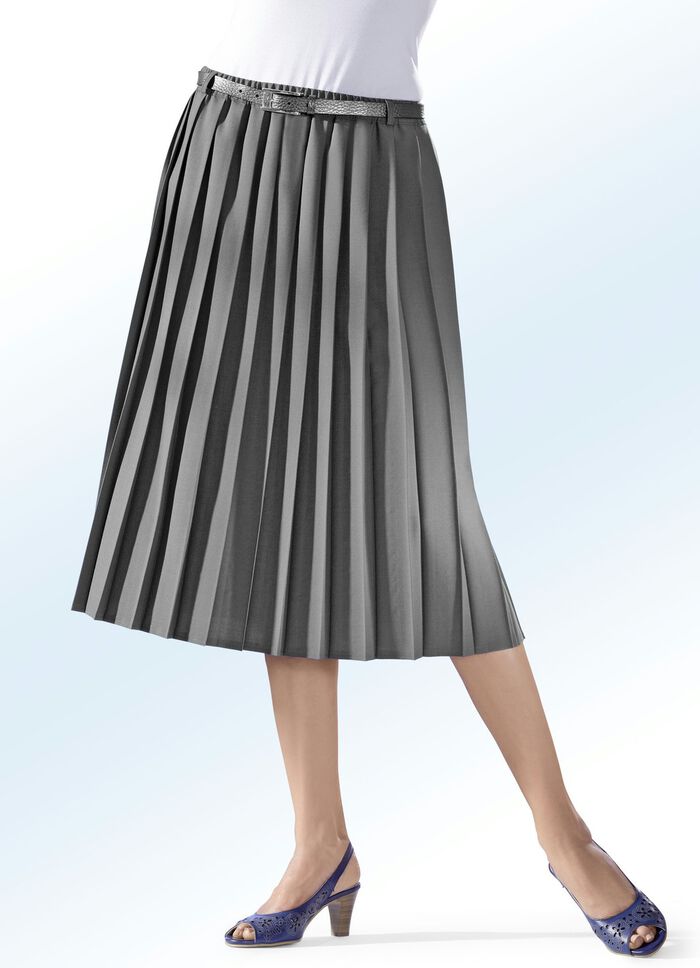 Rock mit sch&ouml;nen Rundumfalten  MITTELGRAU MEL.