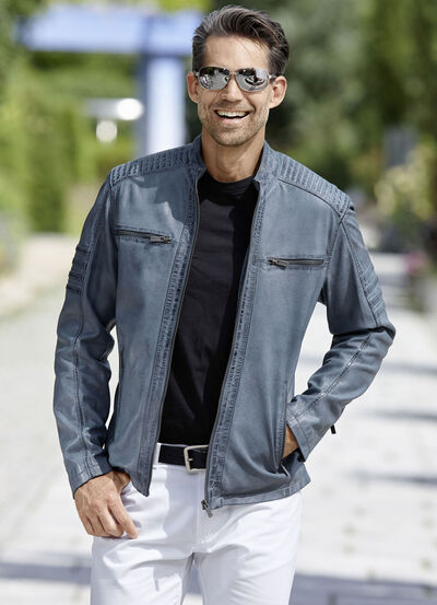 Lederkurzjacke mit Ziernähten 