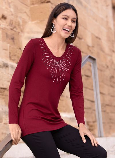 Shirt mit abgerundetem V-Ausschnitt in 4 Farben 