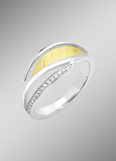 Moderner Damenring in Bicolor mit Zirkonia  Moderner Damenring in Bicolor mit Zirkonia